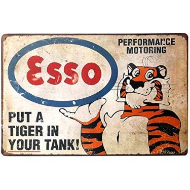 Imagem de Placa de metal com frase divertida "Put A Tiger In Your Tank" da ARTCLUB, placa de cartaz vintage, estação de gasolina, decoração de parede para casa