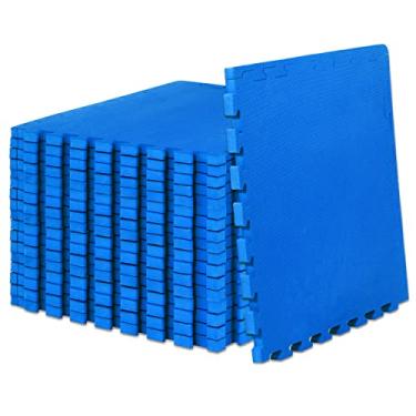 Imagem de ProsourceFit Tapete de exercício extra grosso de 2,54 cm, espuma de EVA interligada para proteção, piso acolchoado de treino para casa e equipamentos de academia, azul pacote com 3