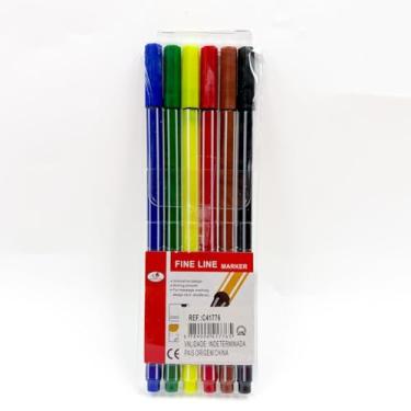 Imagem de Kit 6 Canetas Hidrográficas Ponta Fina 0.4mm Fine Line Tinta Colorida Exterior Colorida