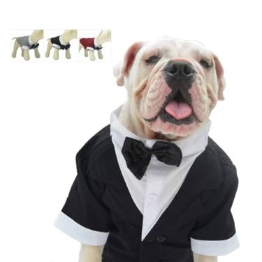 Imagem de Fantasia de buldogue Lovelonglong para cachorro Terno formal com gravata borboleta preta Roupas de casamento para pugs/buldogue francês/buldogue inglês/buldogue americano Pit Bull preto B-S