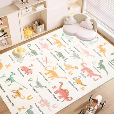 Imagem de Lacomfy Tapete de dinossauro ABC animal infantil tapete grande alfabeto quarto tapete desenho animado alfabeto alfabeto playtime sala de aula tapete educacional tapete de sala de jogos infantil, 5 x