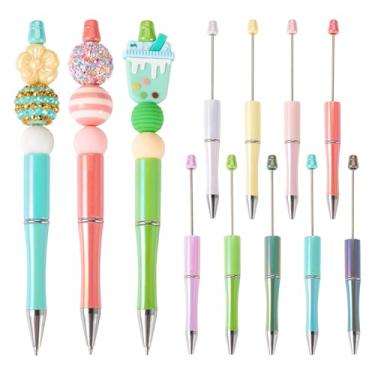 Imagem de Craftdady 9 canetas esferográficas de contas de plástico a granel com contas de tinta preta folheadas a UV caneta criativa DIY para professores, noivas, formatura, Natal, presente de estudante,