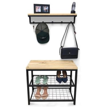 Imagem de KIT Sapateira e Cabideiro Strassis Design SD-5001-60 Metal e Madeira C