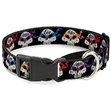 Imagem de Teenage Mutant Ninja Turtles Coleira para cachorro Martingale TMNT 4 tartaruga Road Rebel Skulls preta 28 a 43 cm de largura