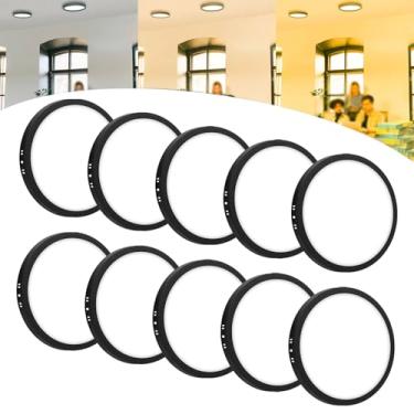 Imagem de Kit 10 Painel Plafon Led 25w Sobrepor Redondo Preto Bivolt Luz Forte (Branco Frio)