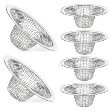 Imagem de 6 peças de filtro de pia de malha de banheiro, ralo de 5 cm, coletor de cabelo, cesta de filtro de pia de aço inoxidável, cesta de ralo para pia de banheiro, ralo para banheira, lavatório, lavanderia,