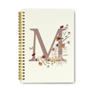 Imagem de THDSE Cadernos florais presonlizados com letra M, cadernos espirais vintage femininos de capa dura para escola, presentes com monograma para mulheres e meninas, caderno forrado com material escolar