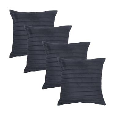 Imagem de Kit 4 Capas para Almofada Drapeada Line em Veludo Quadrada Cinza Chumbo