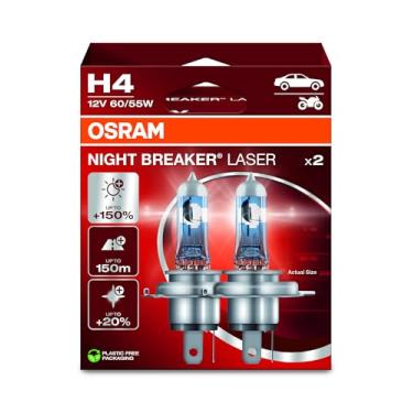 Imagem de OSRAM NIGHT BREAKER LASER H4, +Lâmpada de farol de halogêneo 150% mais brilhante, 64193NL-2HB, 12V, caixa dobrável suspensa (2 lâmpadas)