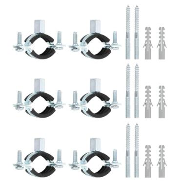 Imagem de uxcell 10 peças de braçadeira de suporte de tubo ajustável, suporte de tubo de ferro galvanizado de 25 mm para montagem no teto de parede com parafuso e tubo de expansão para tubo de tubo