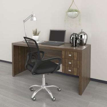 Imagem de Kit Escrivaninha 3 Gavetas com Cadeira de Escritório Diretor Tela Mesh Nogal