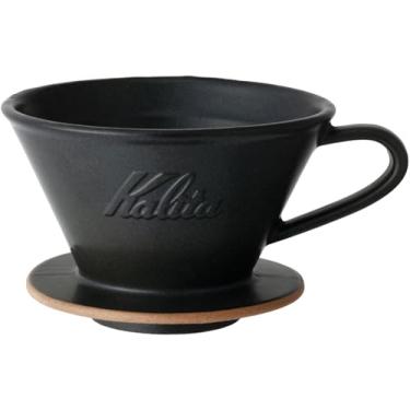 Imagem de Kalita Coador de café, alta retenção de calor, cerâmica para 2 a 4 pessoas, preto areia, série Wave #02107, feito no Japão, equipamento de gotejamento, para 2 pessoas, para 4 xícaras, porcelana