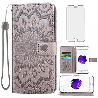 Imagem de Capa de telefone para iPhone 7 Plus, 8 Plus, 7/8 Plus, capa tipo carteira com protetor de tela de vidro temperado, capa flip de couro, suporte para cartão, acessórios para celular i Phone7s 7s + 7+ 8s