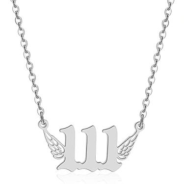 Imagem de HSWYFCJY Colar com número de asa de anjo para mulheres, banhado a ouro delicado número 1111 111 222 333 444 555 666 777 888 999 000 pingentes, gargantilha, corrente, numerologia, joias, presentes para