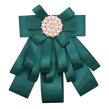 Imagem de Chamvino Broche de fita de laço grande para mulheres e meninas com strass grandes clipes de gravata borboleta para camisas banco hotel aeromoça estudante profissional insígnia, Zinco Pérola sintética,