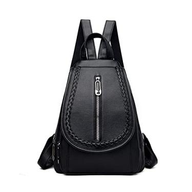 Imagem de Mochila Feminina de Couro para Mulheres Bolsa Peitoral Mochilas Escolares da Moda Mochilas Femininas Bolsas de Viagem(Style1613 black)