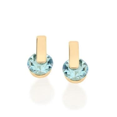 Imagem de Brinco Rommanel folheado a ouro redondo com cristais 523530, Azul, Cla