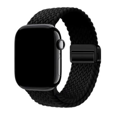 Imagem de Pulseira Nylon Solo Trançada Magnética Compatível com Apple Watch 40 41mm 44 45mm 42 46mm (Preto, 38/40/41/42mm(series 10))
