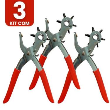 Imagem de Kit com 3 Alicate Vazador Furador Com 6 Bicos 9Pol. Para Chinelo/couro