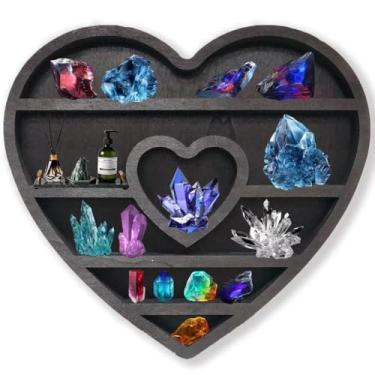 Imagem de Prateleira de lua de madeira para exibição de cristais, prateleira de lua de madeira rústica para cristais, prateleira de madeira para itens decorativos, tela grande de cristal montada na parede de 14