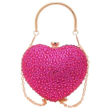 Imagem de HeiDmai Bolsa clutch em forma de coração mini amor coração strass festa de casamento bolsa noite, rosa