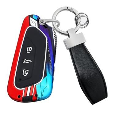 Imagem de HIBEYO Capa Smart Key Fob compatível com VW Volkswagen ID3 ID4 MK8 Golf 8 GTI Skoda Octavia Acessórios Fashion Metal Painted Key Shell com chaveiros de couro-B chaveiro vermelho