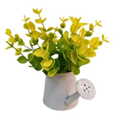 Imagem de Vaso Regador Decorativo em Alumínio, Mini, com Flores Artificiais Amarelas, Cinza