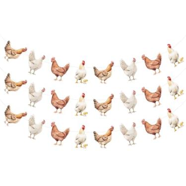 Imagem de Funmemoir Decoração de festa de galinha, 3 peças, guirlanda de galinha pré-amarrada com tema de galinha, faixa de chá de bebê de aniversário para animais de fazenda, tema de galinha, decorações de