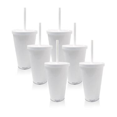 Imagem de Kit 6 Copos Com Tampa E Canudo Branco Acrílico Ps