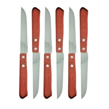 Imagem de Conjunto 6pçs Facas Cabo Madeira Aço Inoxidável Churrasco