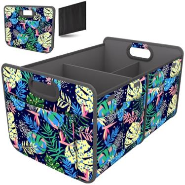 Imagem de Homeve Organizador de porta-malas, armazenamento de carro, alças reforçadas, organizadores dobráveis de vários compartimentos, dobrável, impermeável, poliéster Oxford 600D (cor folhas, 2