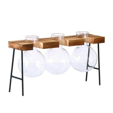 Imagem de PTILSERY Vaso de propagação de plantas de vidro para terrários com suporte de madeira para plantas hidropônicas