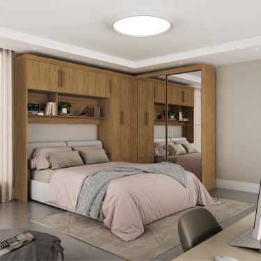 Imagem de Quarto Modulado Casal com Espelho 7 Portas Belém Premium Carioca Móveis - Cinamomo