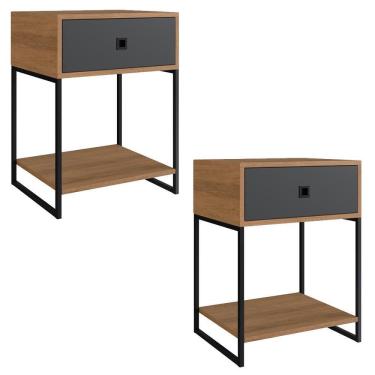 Imagem de Kit 02 Mesas De Cabeceira Estilo Industrial 01 Gvt P1026 Mell Grafite Pp Mell Grafite