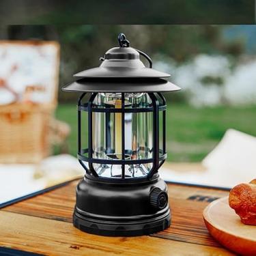 Imagem de Lampião Retrô de Camping Lanterna LED 2 em 1 Recarregável com Luz Solar Luminária Portátil de Multiuso para Acampamento Pesca Trilhas com Carregador USB de Design Premium