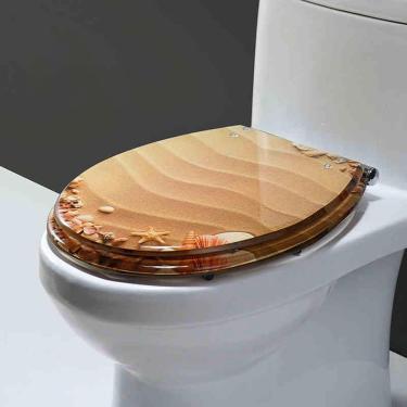 Imagem de Assento no vaso sanitário de perto, assento de vaso sanitário de resina transparente, assento de vaso sanitário de resina anti -deslizamento, assento de vaso sanitário espessado de resina, l