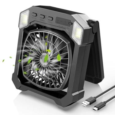 Imagem de Ventilador de acampamento alimentado por bateria e energia solar, ventilador solar portátil de 10000 mAh, recarregável, ventiladores externos com luz, ventiladores silenciosos sem fio para barraca
