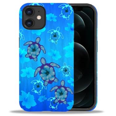 Imagem de Bvkilrvc Capa protetora compatível com iPhone 11, estampa de flores de tartaruga azul fosca capa protetora engraçada de silicone líquido resistente a impactos anti-arranhões à prova de choque