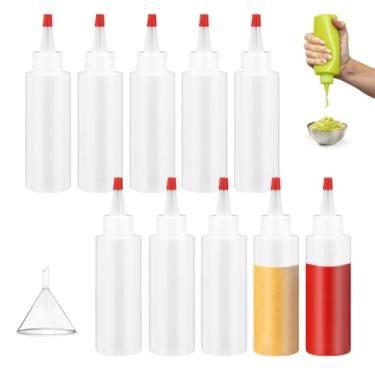 Imagem de Geluode 10 garrafas de plástico com tampa de ponta vermelha, garrafa de esguicho vazia de 60 ml com 1 mini funil, mini garrafas pequenas para líquidos, óleos, arte, artesanato, cozinha, casa