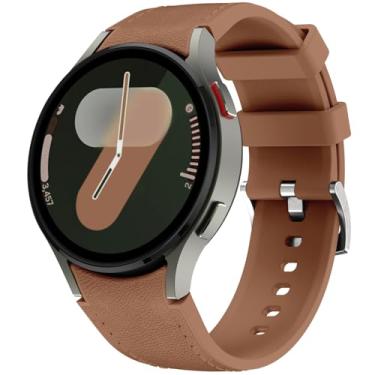 Imagem de Pulseira de couro compatível com Samsung Galaxy Watch 7 6 5 4 FE de 40 mm e 44 mm, relógio 6 Classic de 43 mm, 47 mm, 5 Pro, 45 mm, 4 clássico, 42 mm e 46 mm (marrom escuro)