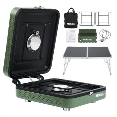 Imagem de RexTact Fogão De Acampamento De 2 Bocas Com Bolsa De Transporte, Para-Brisa E Mesa, Fogão Dobrável A Gás Propano Com 17.200 Btu Para Acampamento, Cozinha Ao Ar Livre, Fogão A Gás Portátil Com Queim