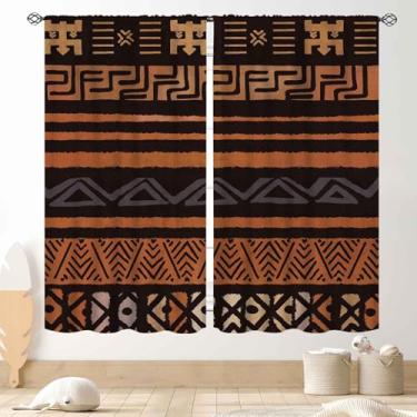 Imagem de Cortinas de lama africanas, boho tradicional tribal africana étnica estampa geométrica rústica retrô cortinas de janela marrom para sala de estar quarto cozinha banheiro 2 painéis, 106,7 x 114,3 cm