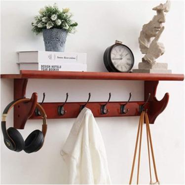 Imagem de Cabide De Parede Prateleira De Cabide De Madeira Rústica Com Ganchos De Metal Vintage Cabide De Parede Cabide De Entrada Pendurado Na Parede Prateleira De Madeira Montada Na Pare, Brown, 90.5 * 22cm