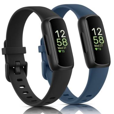 Imagem de Pacote com 2 pulseiras de silicone esportivas ajustáveis para Fitbit Inspire 3 Fitness Tracke (preto/azul marinho)