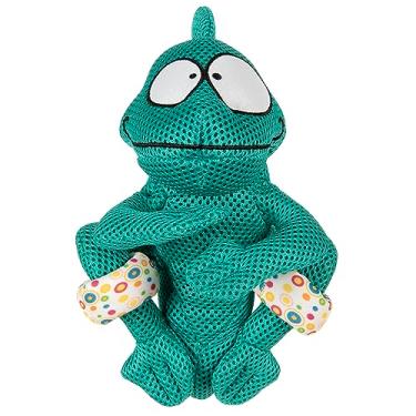 Imagem de goDog Brinquedo para cães com tela dupla de mastigar camaleão – azul-petróleo, grande