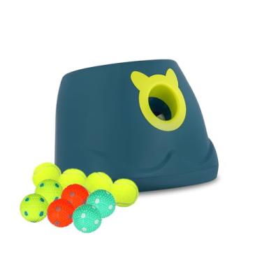 Imagem de WIGGLYTAIL Lançador automático de bolas para cães, lançador de bolas para cães, lançador de brinquedos para cães, lançador de bolas com 10 bolas para cães pequenos e filhotes, brinquedo interativo