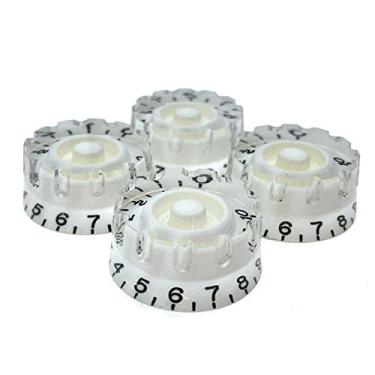 Imagem de Dopro Conjunto de 4 botões de controle de guitarra LP métrico serrilhado branco para guitarra Epiphone Les Paul/Import com potes divididos grossos de 5,8 mm