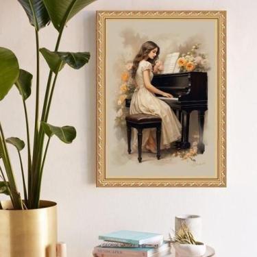 Imagem de Quadro Decorativo Mulher E Piano 33X24Cm - Com Vidro - Quadros On-Line