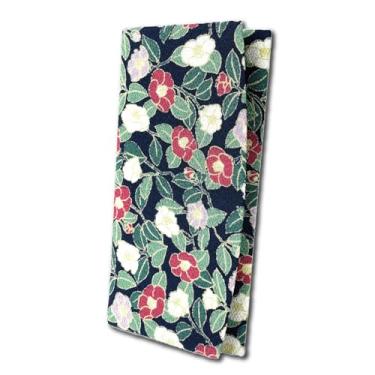 Imagem de Carteira feminina fofa [feita no Japão] Design tradicional Edo Komon (carteira envelope de dinheiro), rosa, Camélia (azul marinho)