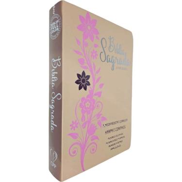 Imagem de Bíblia Sagrada ARC FC Capa PU Luxo Flor Rosa e Rose PDA PJV PED MC Harpa Avivada e Corinhos Letra Gigante CPP